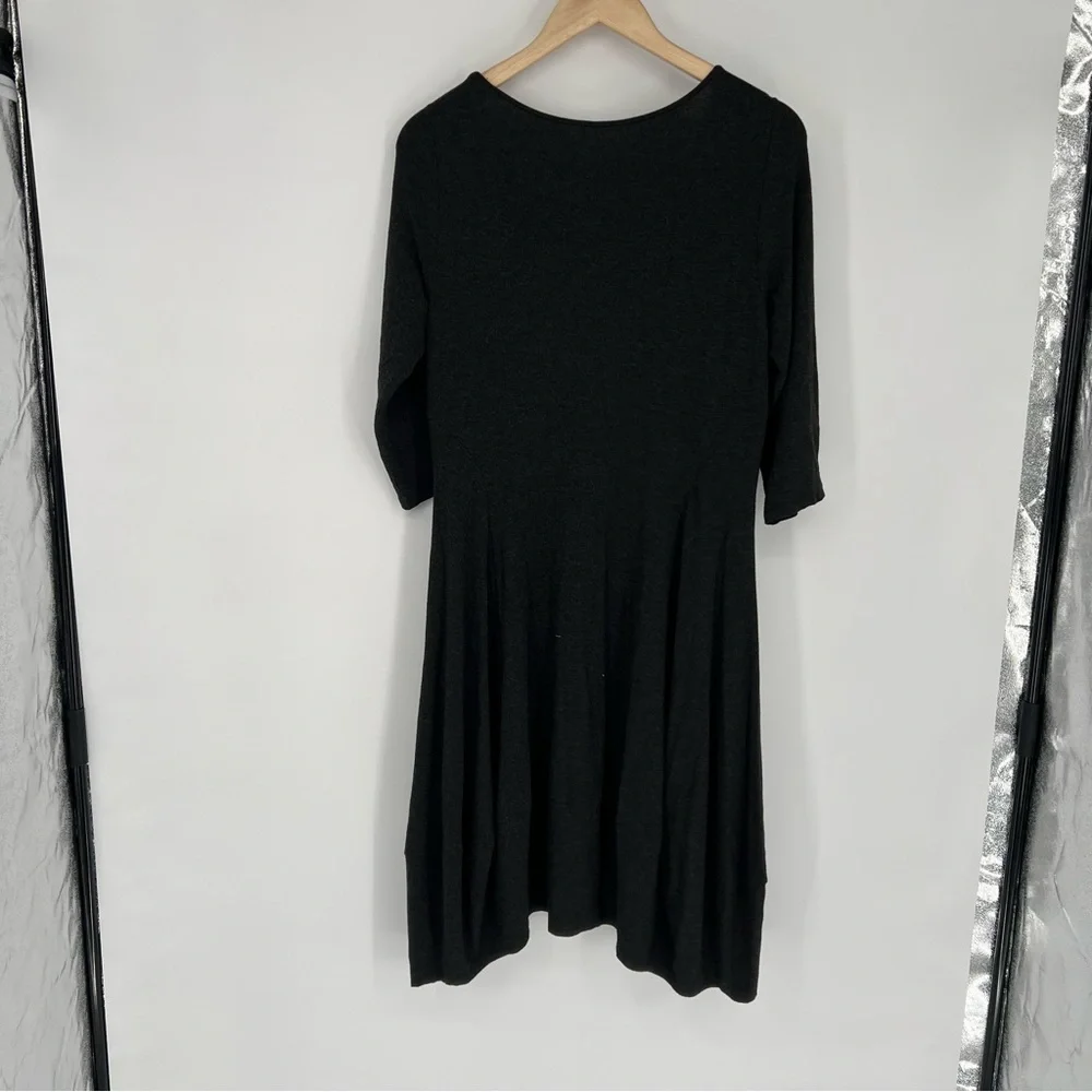Eileen Fisher Jersey 3/4‎ Sleeve Charcoal Gray Dress Medium